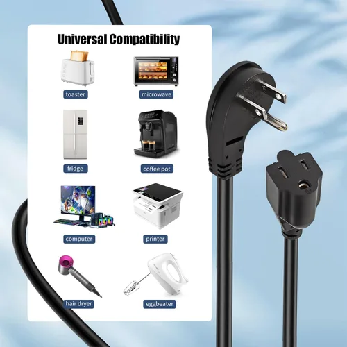 Vista 3 de Cable de extensión corto de 1875W, cable de alimentación de perfil bajo de 15A 16AWG de alta resistencia con enchufe plano de 3 puntas, cable