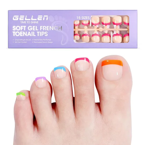 Vista 11 de Gellen Uñas postizas a presión con punta francesa de almendra, color rosa