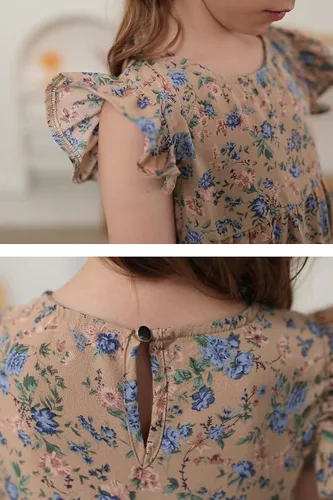 Vista 5 de GORLYA Vestido midi plisado con vuelo y mangas con volantes y estampado floral para niñas 4-14T