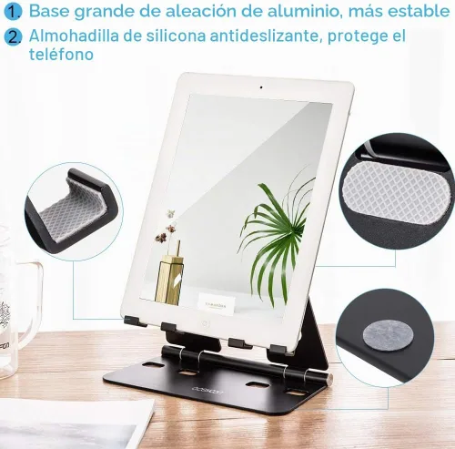 Vista 4 de aceyoon Soporte ajustable para tableta, soporte para iPad/teléfono celular para escritorio, soporte de aleación de aluminio para 2 teléfonos o una