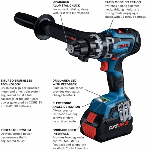 Vista 2 de BOSCH GSB18V-1330CB14 PROFACTOR™ 18V Connected-Ready Kit de taladro/destornillador de martillo de 1/2 pulgada con (1) batería de alta potencia