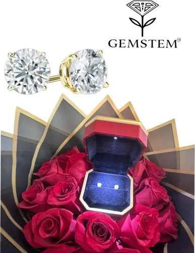 Vista 9 de Aretes de diamantes cultivados en laboratorio de peso total de 1 quilate en oro de 14 quilates