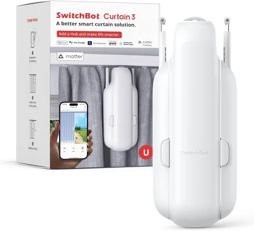 Vista 12 de SwitchBot - 2 paquetes de abridor de cortinas inteligente automático con Hub3 - Control remoto Bluetooth con aplicación/temporizador, motor de alto