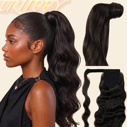 Vista 14 de Extensión de cola de caballo cabello humano rizado birmano pelo #Color natural rizado birmano
