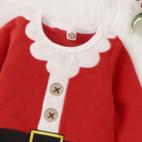 Vista 4 de Aalizzwell Conjunto de ropa de Navidad para bebés, niños y niñas, mameluco de Papá Noel de forro polar