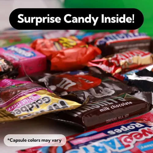 Vista 3 de Paquete variado de dulces en cápsula redonda gigante de color transparente – Surtido de dulces envueltos individualmente 20 piezas de 0.74 libras