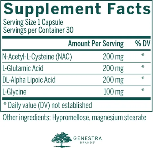 Vista 2 de Genestra Brands Precursores de glutatión, 30 cápsulas Suplemento de apoyo antioxidante, apoya la formación del compuesto antioxidante clave