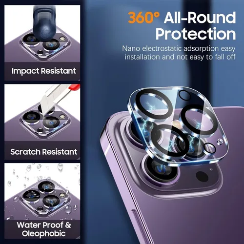 Vista 8 de UniqueMe [Pack de 3 compatible con iPhone 14 Pro Max/iPhone 14 Pro Protector de Lente de Cámara de Vidrio Templado