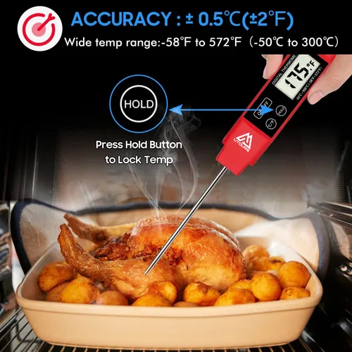 Vista 2 de Termómetro digital de cocina de alimentos, 304 (18/10), termómetro de acero inoxidable de lectura instantánea para carne, para barbacoa, parrilla