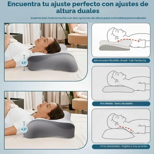 Vista 3 de Almohada cervical para el cuello para aliviar el dolor: almohada ergonómica de espuma viscoelástica para dormir, almohada ortopédica de apoyo