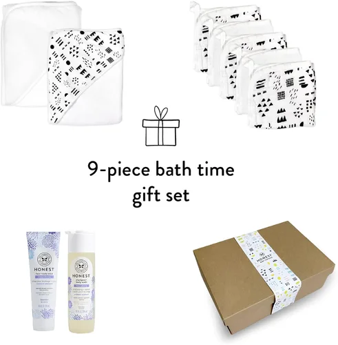 Vista 3 de HonestBaby Juego de regalo de 9 piezas de burbujas y abrazos, juego de baño y loción 100% algodón orgánico para bebés, niños, niñas, unisex