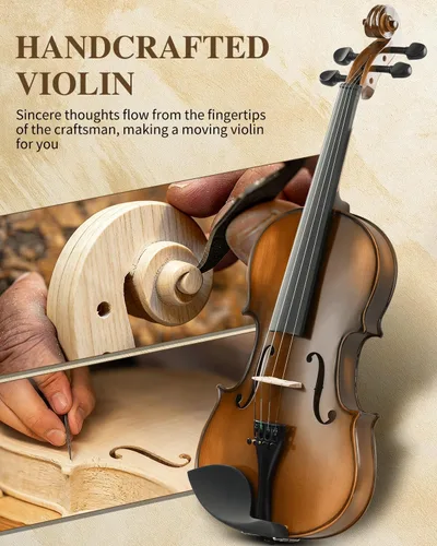 Vista 2 de Ktaxon Violín 4/4 para niños y adultos, violín de madera maciza de tamaño completo, violín acústico con estuche portátil y accesorios - Madera