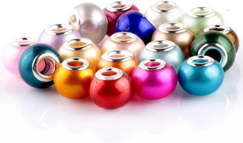 Vista 8 de RUBYCA Mezcla de perlas de imitación de cristal de Murano pulsera de encanto europeo espaciador color plata 100pcs DIY