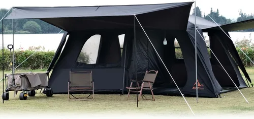 Vista 21 de KTT Extra Large Tent 12-14 Person,Family Cabin Tents,2 Rooms,Straight Wall,2 Doors 4 Windows with Mesh,Waterproof,Double Layer,Big Tent for Azul