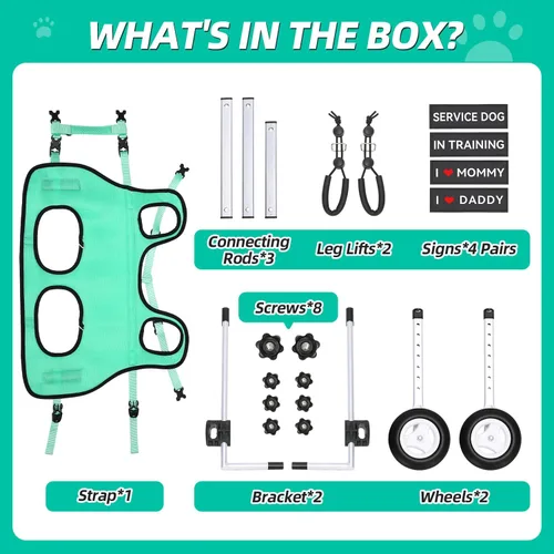 Vista 8 de Nasjac Silla de ruedas para perros para patas traseras - Silla de ruedas portátil ligera con rayas reflectantes, silla de ruedas ajustable