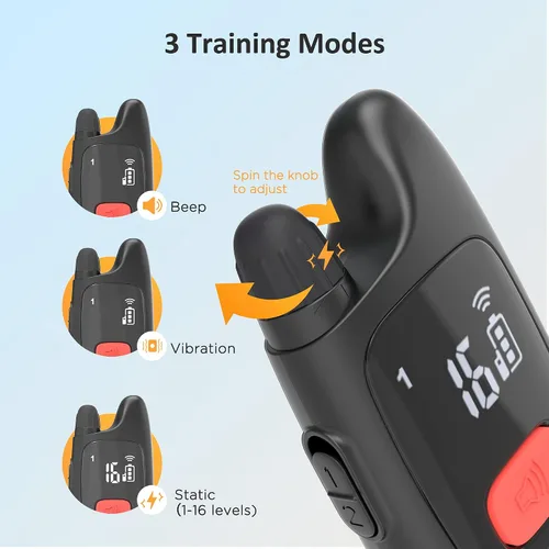 Vista 2 de PATPET Collar de entrenamiento para perros con control remoto, IPX7 impermeable, collar de choque para perros, 3 modos de entrenamiento, vibración