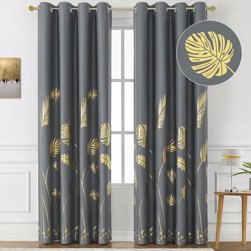 Vista 40 de BUHUA Cortinas pequeñas para ventana de 36 pulgadas de largo, 2 paneles, cortinas opacas con elegantes ramas de árbol plateadas, cortinas de bloqueo