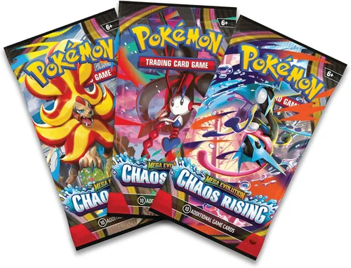 Vista 3 de Pokémon TCG: Mega Evolution—Chaos Rising Triple Pack (1 Tarjeta promocional Foil y 3 paquetes de refuerzo)