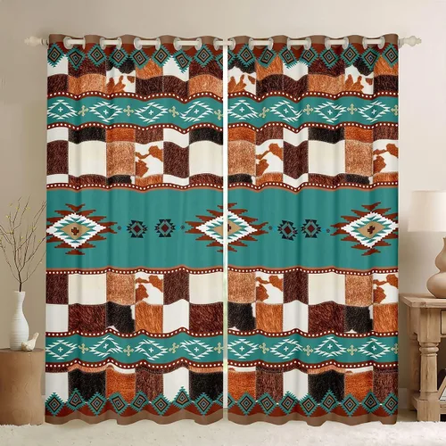 Vista 31 de Cortinas opacas de estilo bohemio occidental de 76 x 45 pulgadas, cortinas y cortinas de atrapasueños de vaca, cortinas del suroeste, cortinas