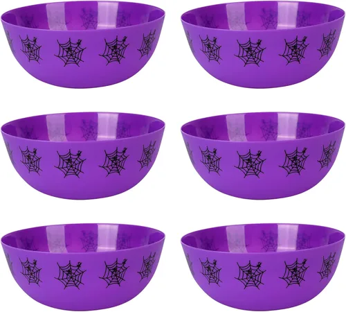 Vista 14 de 6 cuencos de Halloween para dulces grandes, cuencos de plástico para dulce o truco, cuenco de plástico reutilizable para suministros de fiesta