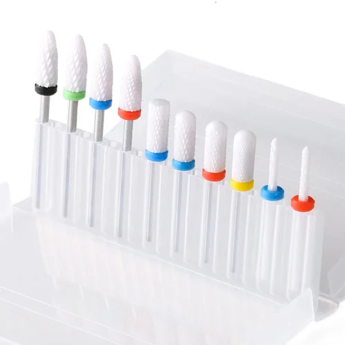 Vista 2 de Juego de 10 brocas de cerámica para uñas, 3/32 para uñas de gel acrílico, rebabas rotativas profesionales, manicura eléctrica, pedicura, lima