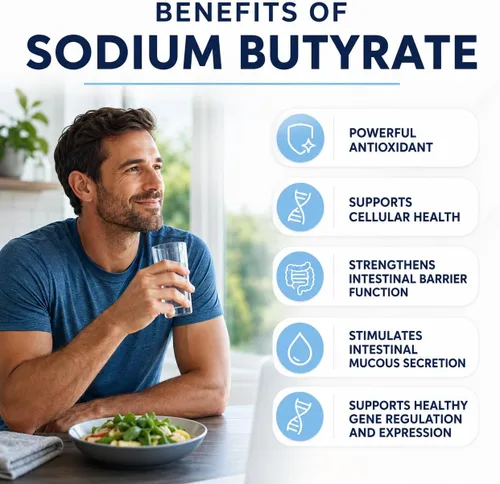 Vista 6 de Suplemento de butirato de sodio 300 mg - Cápsulas de butirato microencapsuladas - Tecnología de liberación prolongada - Apoyo a la salud intestinal