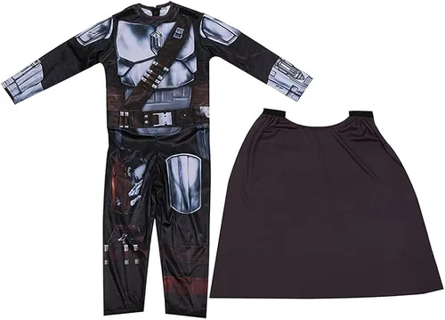 Vista 4 de nezababy Disfraz de mandaloriano para niños, disfraz de cosplay SW Boba Fett, traje de fiesta de Halloween (sin casco)