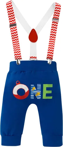 Vista 3 de Traje de primer cumpleaños para bebés y niños con corbatín + pantalones cortos + tirantes + sombrero para sesión de fotos