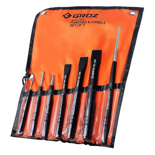 Vista 3 de Groz 33005 Juego de punzón y cincel negro con recubrimiento en polvo, 7 piezas con bolsa
