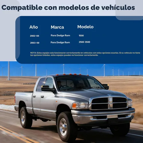 Vista 8 de AERDM Espejos de remolque compatibles con Dodge Ram 1500 2002-2008 para Dodge Ram 2500 3500 2003-2009 Pickup Truck Power Heated Side View Pair Set