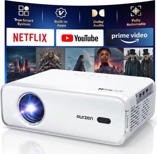 Vista 10 de Aurzen EAZZE - Proyector inteligente compatible con Google TV D1G 4K con WiFi y Bluetooth, enfoque automático y Keystone, Dolby Audio, Zoom