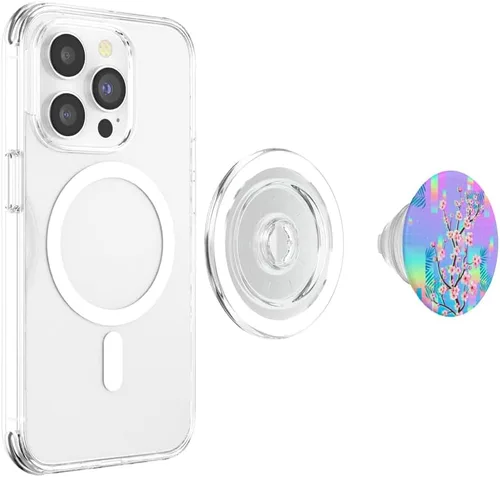Vista 4 de Sakura Synthwave Colorful Vaporwave 90s Art Cherry Blossom PopSockets MagSafe PopGrip para iPhone
