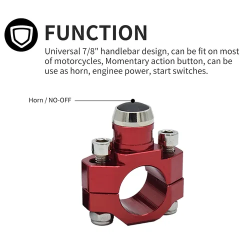 Vista 5 de CNC Aluminio 7/8 "Manillar de motocicleta Control cuerno arranque interruptor botón acción momentánea con dos conectores bala rojo