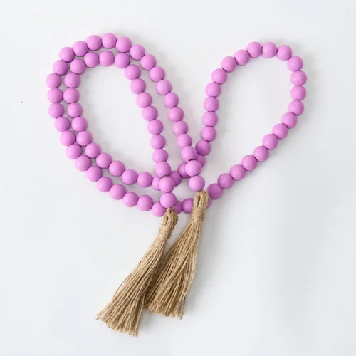 Vista 12 de OMISHE Guirnalda de cuentas de madera de 59 pulgadas con borlas, cuentas decorativas, guirnalda de cuentas de madera de granja para colgar