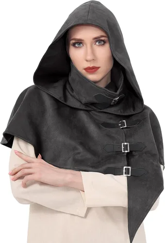 Vista 2 de FURPHI Capucha medieval con hebillas renacentistas para hombres y mujeres, accesorios de disfraz de Halloween