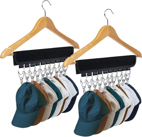 Vista 10 de Organizador de sombreros para percha y armario de habitación, 1 paquete de clips de almacenamiento para colgar sombreros de béisbol, gorras