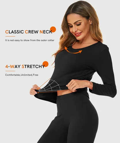Vista 5 de LOMON Ropa interior térmica para mujer, conjunto de pantalones largos de punto suave ultra suave, capa base superior e inferior