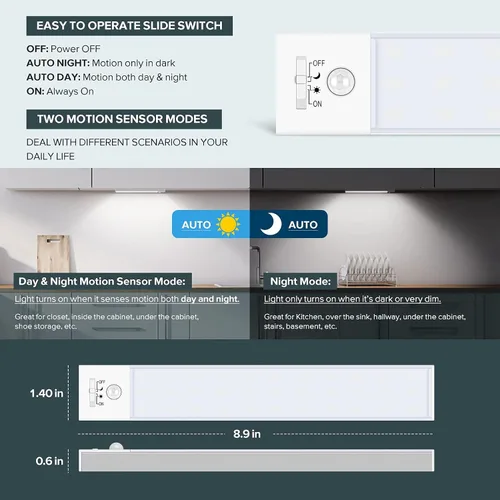Vista 4 de Alivation 36 luces LED para armario con sensor de movimiento, funciona con pilas, iluminación debajo del gabinete, luz con sensor de movimiento