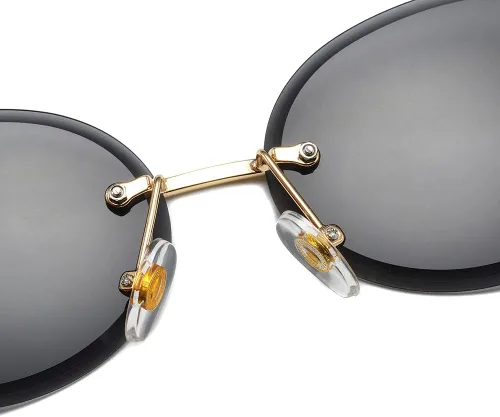 Vista 4 de LASPOR Lentes de sol ovalados retro para mujeres y hombres, a la moda, vintage, de metal dorado, sin marco, lentes tintados, protección UV400