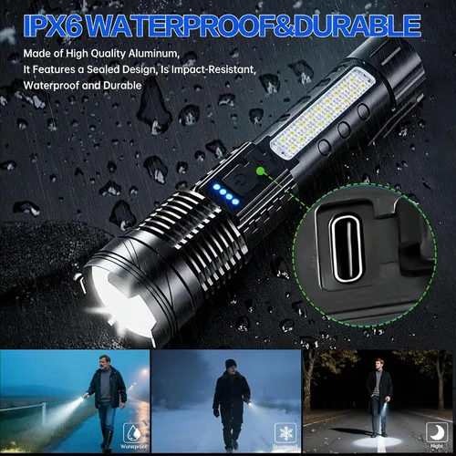 Vista 7 de Linternas Recargables de Alto Lumen, Linterna Recargable de 7 Modos, Linterna LED Súper Brillante con Luz Táctica Ajustable, Linterna de Mano
