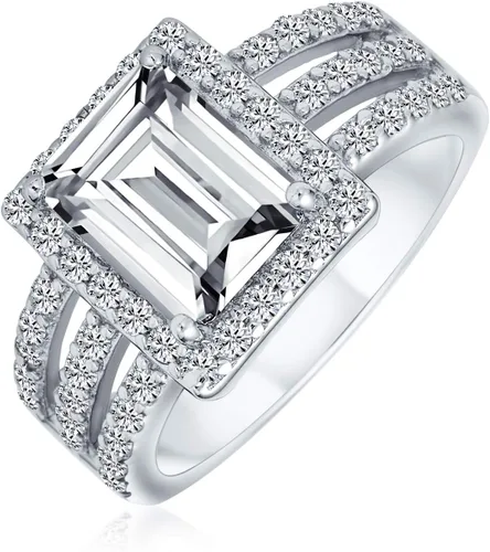 Vista 8 de Art Deco Style 3CT CZ Emerald Cut Cocktail Statement Ring Sterling Silver Azul