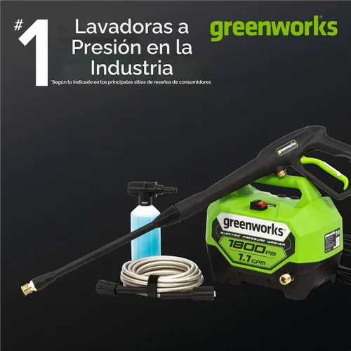 Vista 2 de Greenworks Lavadora a presión eléctrica de 1800 PSI (1.1 GPM) con certificación PWMA