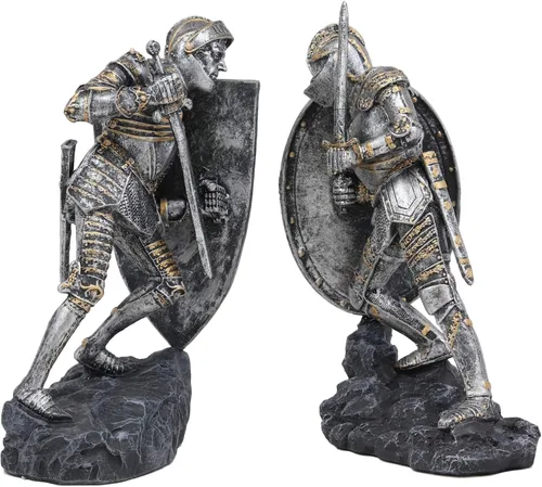 Vista 4 de Ebros Dueling - Juego de estatua de caballeros cruzados medievales con escudo gigante de armas de 8.25 pulgadas de alto, juego de armadura