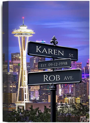 Vista 29 de IPIC - Personalized Framed Canvas with Custom Street Sign in Boston Personalized Street Signs with Names, Custom Canvas Print, Boston Sunset