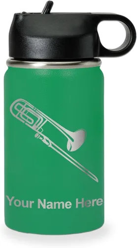 Vista 63 de LaserGram Botella de agua personalizada, trombón, acero inoxidable de doble pared aislada al vacío con popote superior, regalo grabado personalizado