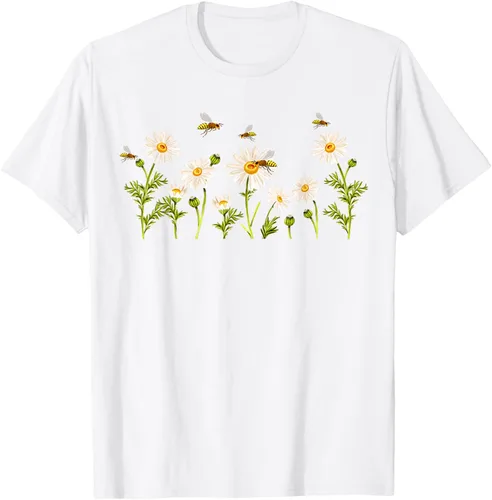 Vista 95 de Marguerites Daisy - Camiseta de verano con margaritas de jardín de flores, Negro, S
