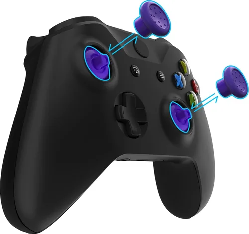 Vista 2 de eXtremeRate ThumbsGear Interchangeable Thumbstick for Xbox Controller - Improve Comfort - Purple 3 Height Domed & Concave Grips Ergonomic Adjustable