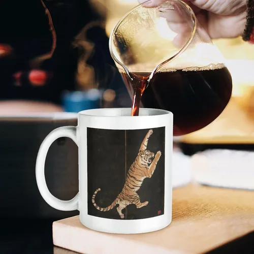 Vista 5 de Tazas de café de tigre feroz a rayas asiáticas vintage de cerámica abstracta vida silvestre Asia naturaleza selva taza papá regalos de cumpleaños