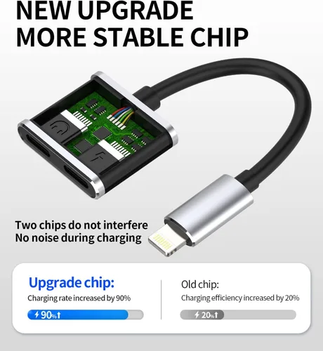 Vista 3 de Adaptador de carga de audio para iPhone 2 en 1, adaptador de carga de audio para Apple MFI, certificado MFI, conector de cable AUX para 14 13 12 11