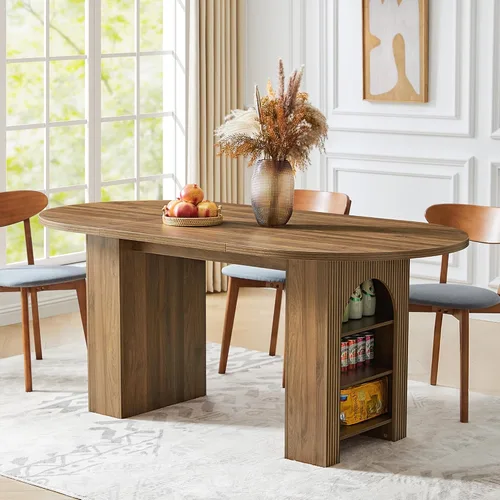 Vista 20 de weselon Mesa de comedor extensible de 42 a 105 pulgadas para 4 a 12, mesa de comedor ovalada expandible con base de pedestal estriada y pata